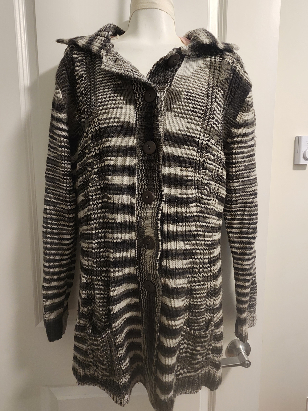 Womans Hooded Button-Up Knit Sweater